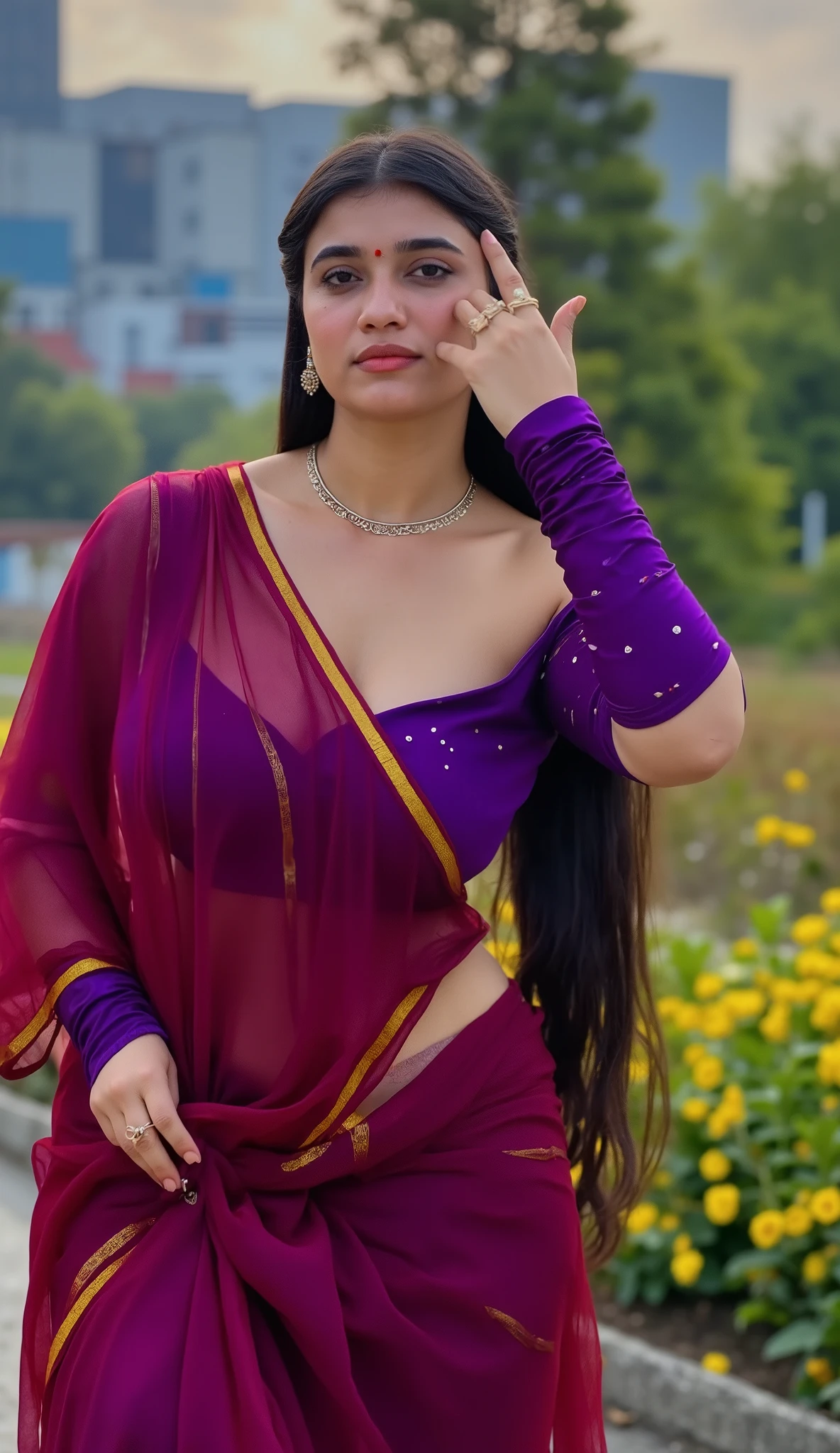 Looks like Sonakshi Sinha, full body Closeup shot, Big chubby aunty, milf, cougar lady witch, horny Gothic milf, 70 years old gorgeous mature lady, pervert demoness, demoness of lust, curvy, black lips, horny face, extremely gorgeous, thick figure, heavy physique, voluptuous, curvy, sexy figure, Fashionable portrait of androgynous alien looking witch wearing veil, glowing eyes, futuristic design, minimal details, givenchy, photoreal, 200mm, hd, f/ 2.0, highly detailed, surreal, sexy beautiful evil woman, sexy bold sequin Saree with strapless Bra, chudail, Pishachini, horror genre, blood-thirsty enchantress, powerful female spirit, eerie, drop dead, in the style of red and blue, (intricate details, hyperdetailed:1.15) (skin texture:1.2), dark Moody tone, cinematic lighting, haunted place in background,