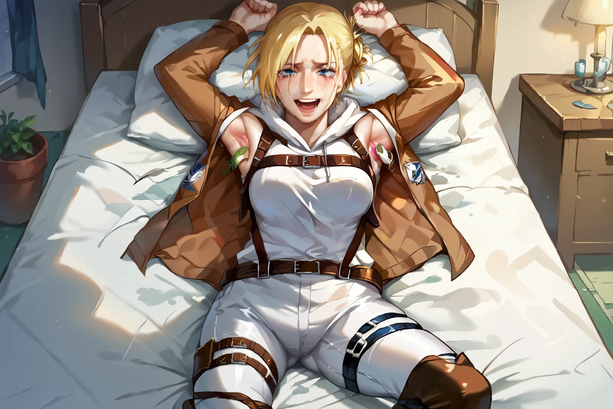 score_9, score_8_up, score_7_up, hanzou, depth of field, illustration, 1girl, solo, seras, hellsing, seras victoria, looking at viewer, laying fown, on back, aftersex, cum, creampie, anus, pouty expression, rolling eyes in frustration, satisfied, in pleasure, abs, muscular, teenager, young, aged down, kid, extremely young, blonde, large breasts, , small, female orgasm