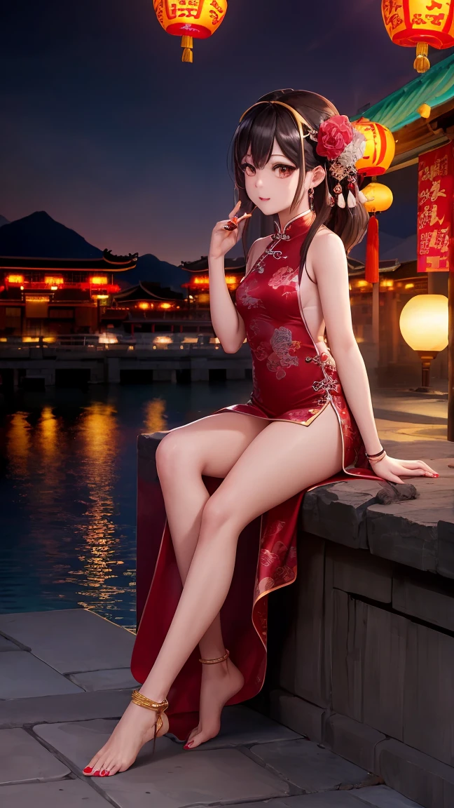 upbody,sexy clothes,red,light smile,<lora:è宿¬å:1>,, masterpiece,best quality,CG 8k wallpaper,illustration,absurdres, city lights,