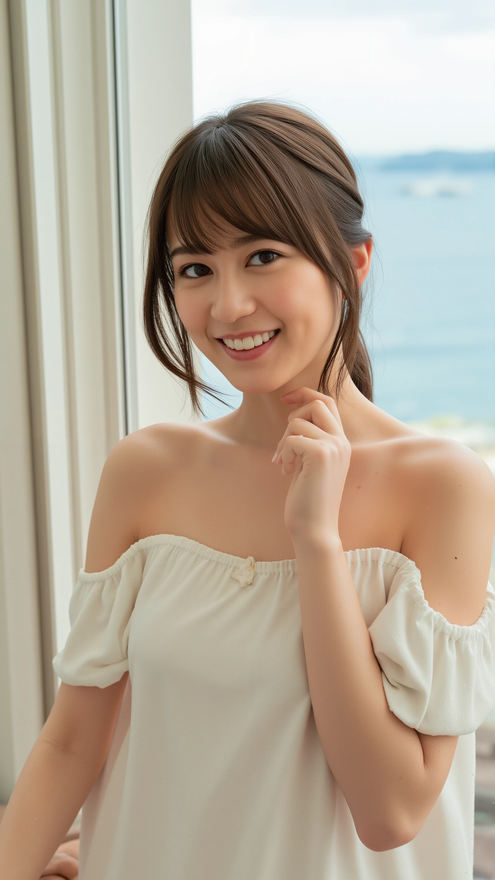 Arafed asian woman in white dress posing for a picture - SeaArt AI