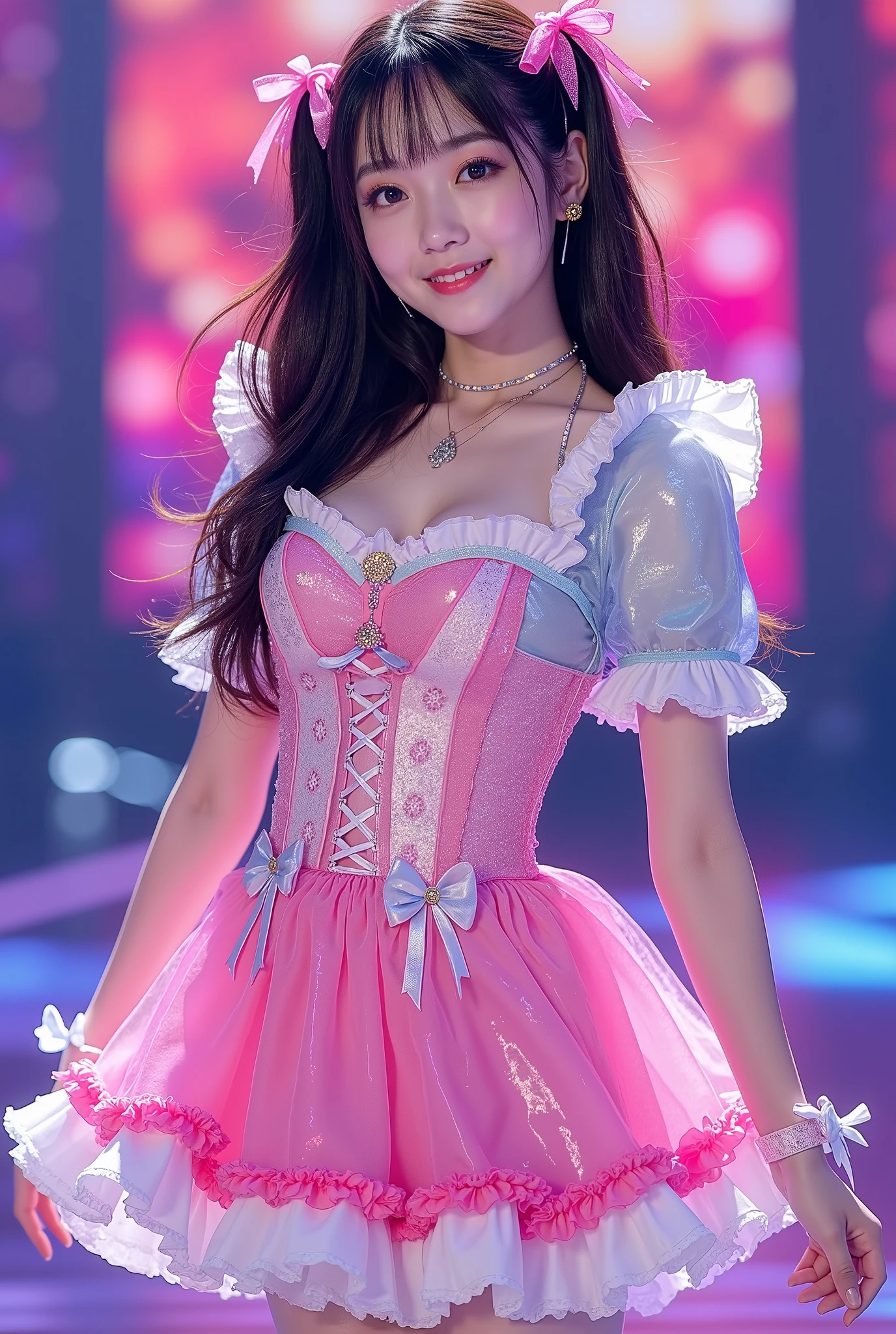 Araffe girl in a pink dress posing for a picture - SeaArt AI