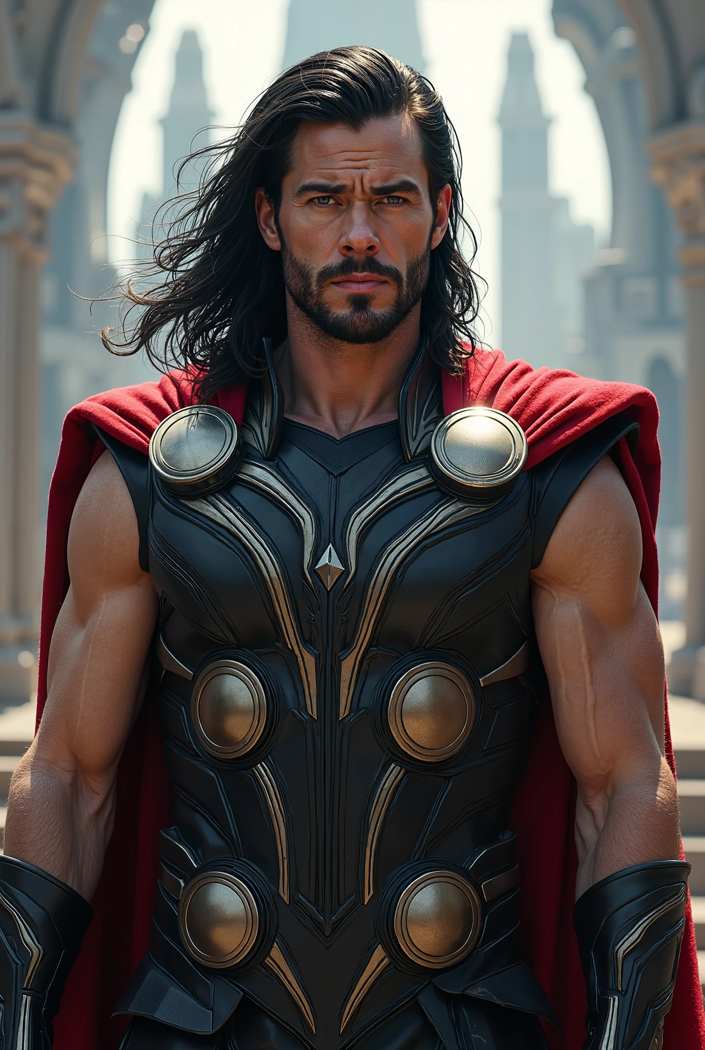 (best quality,highres,masterpiece:1.2),dark background,ultra-detailed,cavaleiro das trevas,immensely detailed batman,brooding atmosphere,impressive costume design,sharp focus,intense shadows,gritty and realistic,moody lighting,detailed facial features,bat logo on the chest,fierce expression,cape flowing dramatically,brooding eyes,perfect anatomy,dynamic posing,ominous silhouette,high contrast,deep shadows,foreboding atmosphere,stark colors,dramatic composition,urban setting,night time,gothic architecture,intense and powerful presence,breathtaking realism,artistic interpretation,masterful rendering,skilled brushwork,subtle color gradients,dynamic action,iconic superhero,impressive physique,exquisite attention to detail,imposing figure,fearless protector,mesmerizing intensity,striking visual impact,vibrant colors,emotive expression,compelling storytelling,hint of mystery and danger,epic and atmospheric,immersive experience,suspended in action,extraordinary craftsmanship,immortalized in art