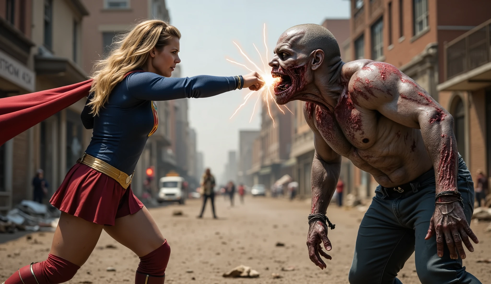 Dc super girl punching a zombies face