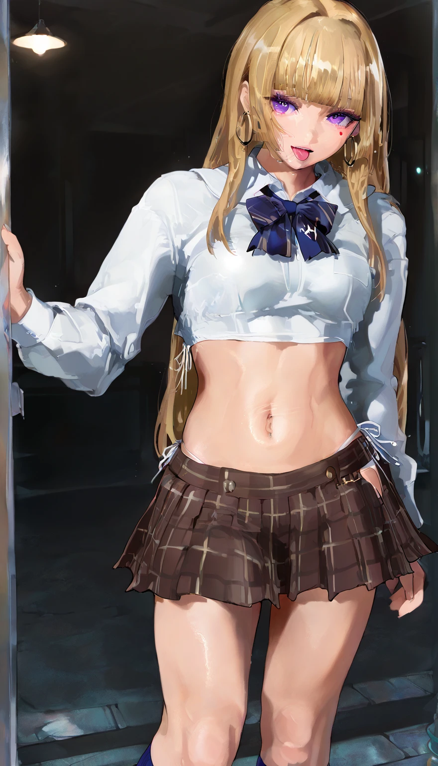 1 girl,(Very detailed肌),curved,,Facing forward、looking at the audienceいる、Gray Purple Sleeveless Turtleneck Sweater、beautiful胸,Large Breasts,Pale skin,Pointed chest,nipple,(Fantasy Art,Best image quality,Surreal Portraits,(8K),Super Practical,最high quality, high quality, high resolution, high quality texture,Attention to detail,beautiful,Getting intimate,Very detailedなCG,Getting intimateテクスチャー,Practical expression,masterpiece,Presence,Dynamic,bold),Ultra-Thin hair),(Hair is very soft),(超Straight Hair:1.5),流した長いBangs,hair above one eye.Black Hair、Bangs、Expectations、looking at the audience、Two-dimensional beautiful girl、(masterpiece:1.2), 最high quality,cozy anime,
窓の近くにStandingとてもかわいくてbeautiful女の子, (Very detailedbeautiful顔),beach,Wooden water bungalow,,(Smile),blush,looking at the audience,Black Hair,(最high quality,masterpiece:1.2),confuse,high resolution,Very detailed,Very detailed,32k,8K resolution, Intricate details,Scenes,Detailed background,Solitary,Dynamic angle, Natural light,Light Particles,beautiful詳細な空,Perfect hands, (masterpiece:1.2, 最high quality), (Practical, photoPractical:1.4), beautifulイラスト, (Natural side light, theater lighting), Browse, 
((When you look aside, Upper Eye)), (Filming), (whole body, Front view), 1 girl, Japanese, 17 years old, Perfect face, Symmetrical cute face, shiny skin, 
(long hair, Straight Hair, Light brown hair), 非対称のBangs, Golden Eyes, Long eyelashes, (Medium bust), Thin, 
beautiful髪, beautiful顔, 緻密でbeautiful目, beautiful鎖骨, beautiful体, beautiful胸, beautiful太もも, beautiful feet, beautiful指, 
Purple lace, ((Gray Purple Sleeveless Turtleneck Sweater, Black pleated skirt)), 
(beautiful景色), night, (road), Standing, ((Lift up your skirt:1.5)), (Embarrassing, shut your mouth.),Second dimension beautiful girl