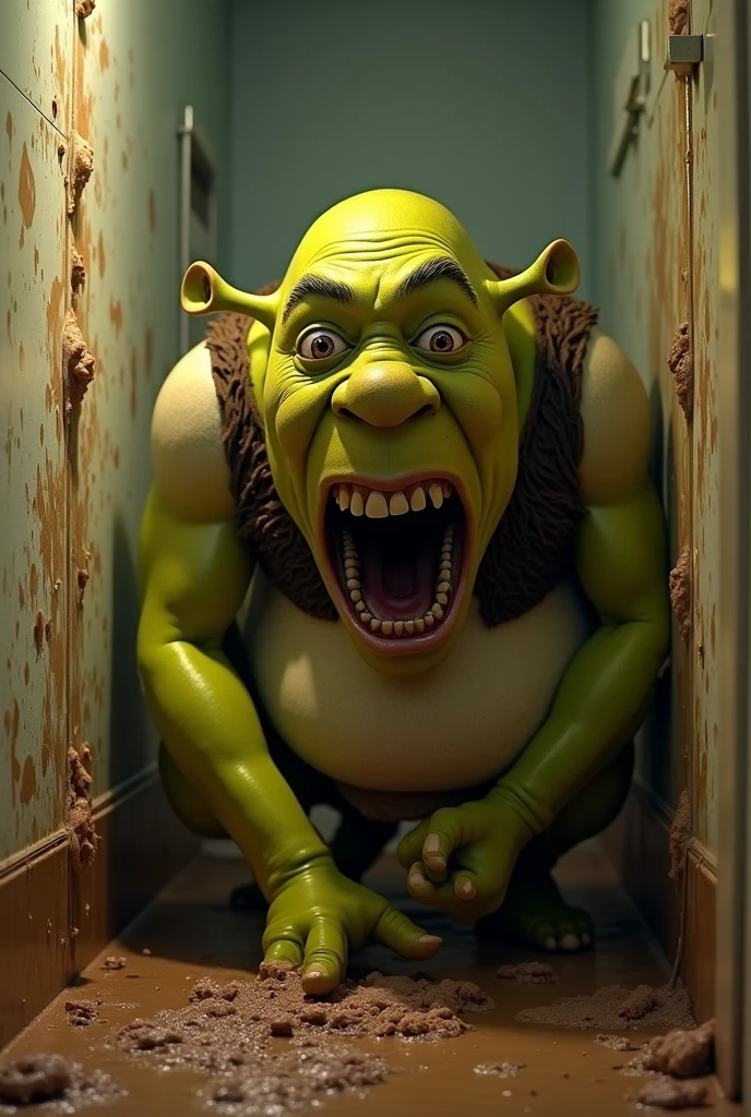 score_9, score_8_up, score_7_up, source_anime, 1boy, shrek, green skin, bald ogre, butcher costume, ketchup on clothes, cosplay, holding knife, threatening, knocking on the door, angry, eyebrows forced together, slightly opened mouth, fangs out, fisheye, peephole, looking at viewer, from above, detailed hallway, air plants, MJ, hallway lighting ideas, marble floor, outdoors,