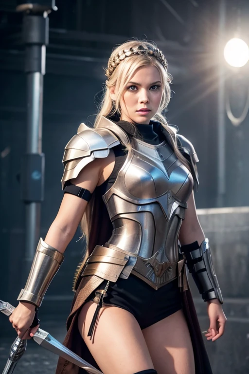 rear view of sexy young blonde female valkyrie
