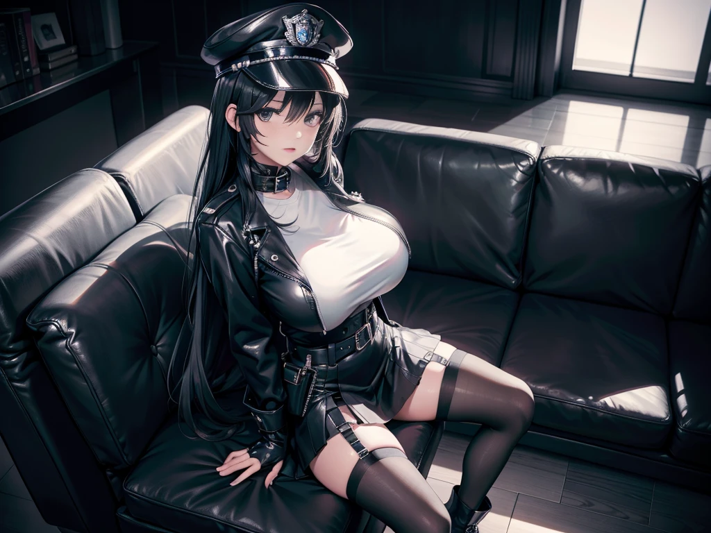 (smart world with  black Liquids:1.5),(gigantic boob girl :1.5) (star:1.1),(beautiful white skin:1.15),(leather big fit garment :1.5),(all iron room:1.5)