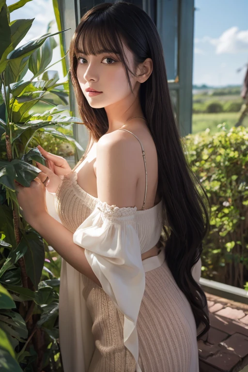 countryside tall Alluring Japanese woman White actress hat Long Hair Straight Hair Black Hair Completely naked Whitening skin Big Tits Big Ass Voluptuous figure Sandals