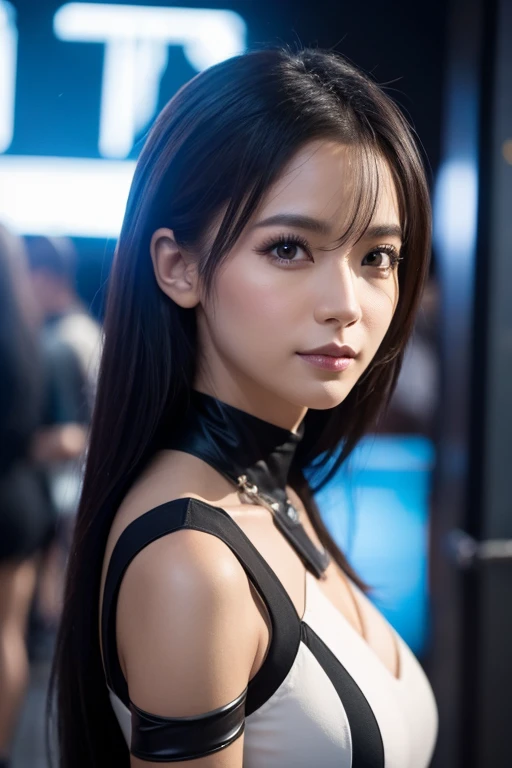 Cinema Lighting、(Front 45 degree angle), Accurate human body、Accurate 5 fingers、RAW Photos、 4K - ultra-vivid、Highest quality, masterpiece, Ultra-high resolution, (reality: 1.4), ((( Dark Skin、Oilskin,Glowing Skin、Realistic skin texture、Beautiful skin in every detail)))、Background Blur、Beautiful Eyes, Perfect face and eyes、（Black dress shirt、Sleeveless turtleneck）、Hair quality and shine、Black gal、nightの渋谷、bustling street、 (night:1.8,) girl, Early teens, Checked mini skirt, Earrings, Are standing , (((Small breasts:1.3)))、Long Hair、Golden Hair, Asymmetrical hair, Wavy Hair、Messy Hair、Purple Nails、Spanish
