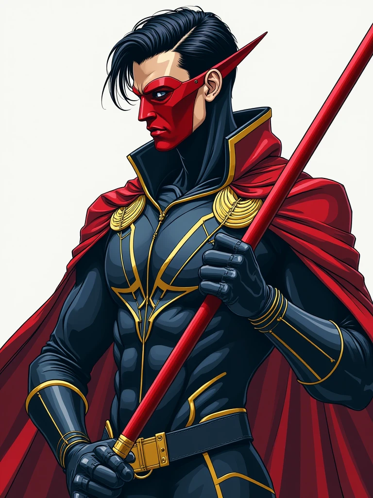 Dracula with crown wearing the red Daredevil hero outfit with the VME symbol on the chest