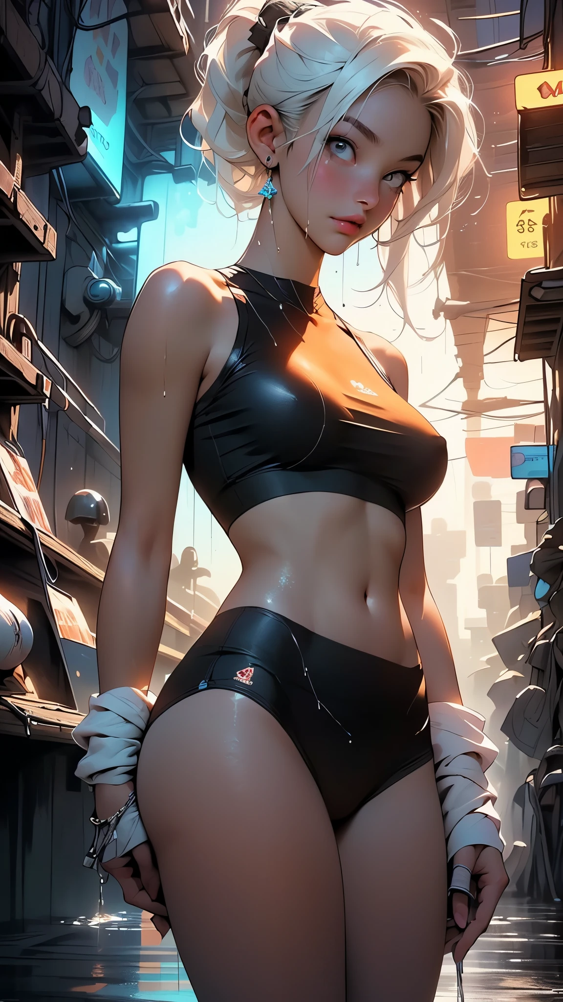 1female,23years old, 独奏,(Background with:the sea,battleships,warships,at winter season,Blizzarding,Ship formation) She has very short black hair,bobo head,Stand on a warship,,seen from the front, hair straight, mostly cloudy sky,(((tmasterpiece),(Very detailed CG unity 8K wallpaper),best qualtiy,cinmatic lighting,detailed back ground,beatiful detailed eyes,Bright pupils,Blue eyes,(Very fine and beautiful),(Beautiful and detailed eye description),ultra - detailed,tmasterpiece,)),facing at camera,A high resolution,ultra - detailed),Snow-white skin,Redlip,revealing breasts,Bare genitalia, Bulge,legs are open,Raised sexy,Camel toes,Flushed complexion,Desire for dissatisfaction,frontage,Soviet Navy,Sailor's cap(Wearing:Dark blue sailor uniform,Bare breasts)