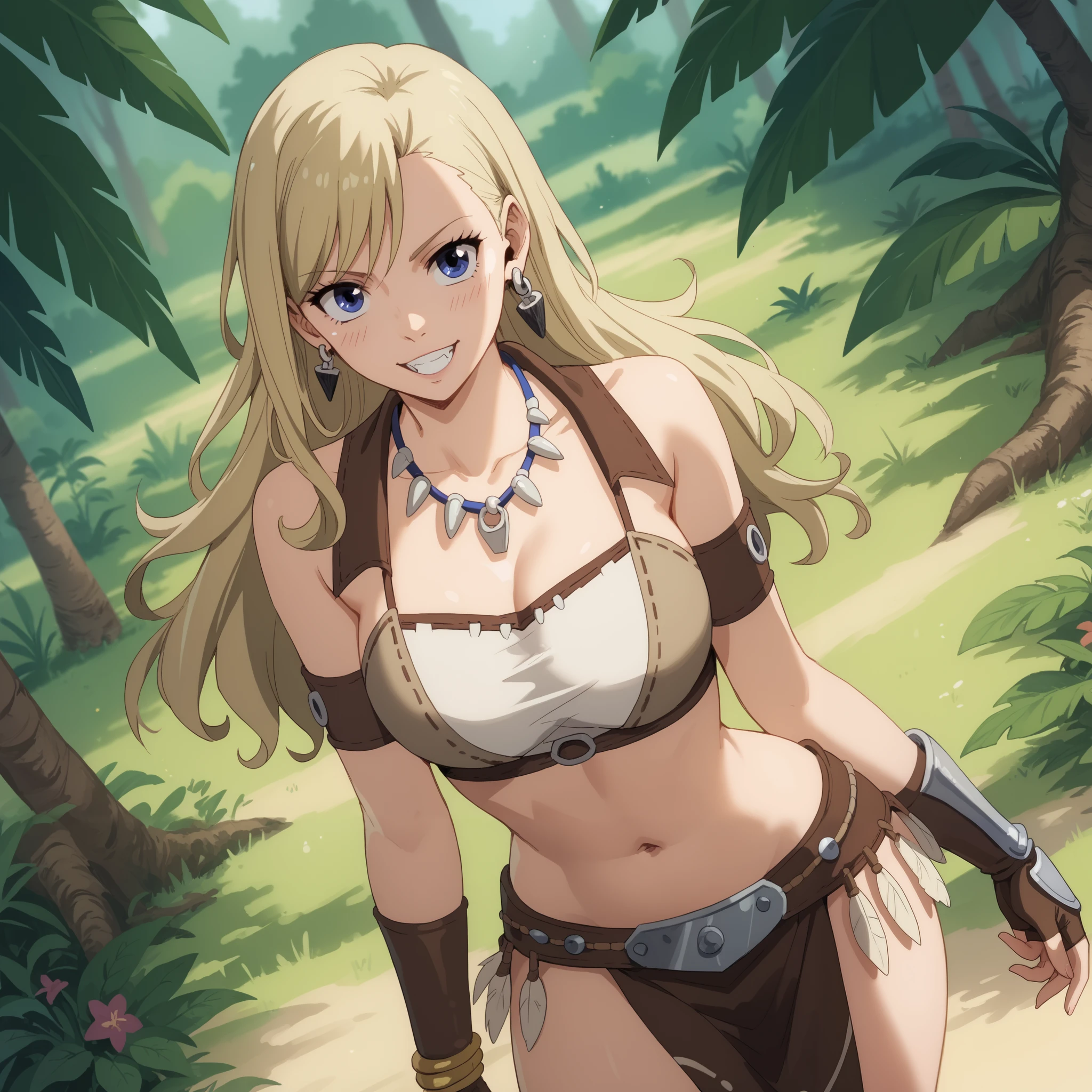 Rebecca Bluegarden cosplay by , tribal, facial brand, ojos azules , blonde hair, Ash light skin , Pechos grandes, female body. FLAT ABDOMEN , tooth earrings , tooth necklace , Bare Shoulders, adorno of footl, bracelet, Gauntlets, neckline, midriff, navel , , loincloth, Calentadores of footrnas, ,, Alone , of foot