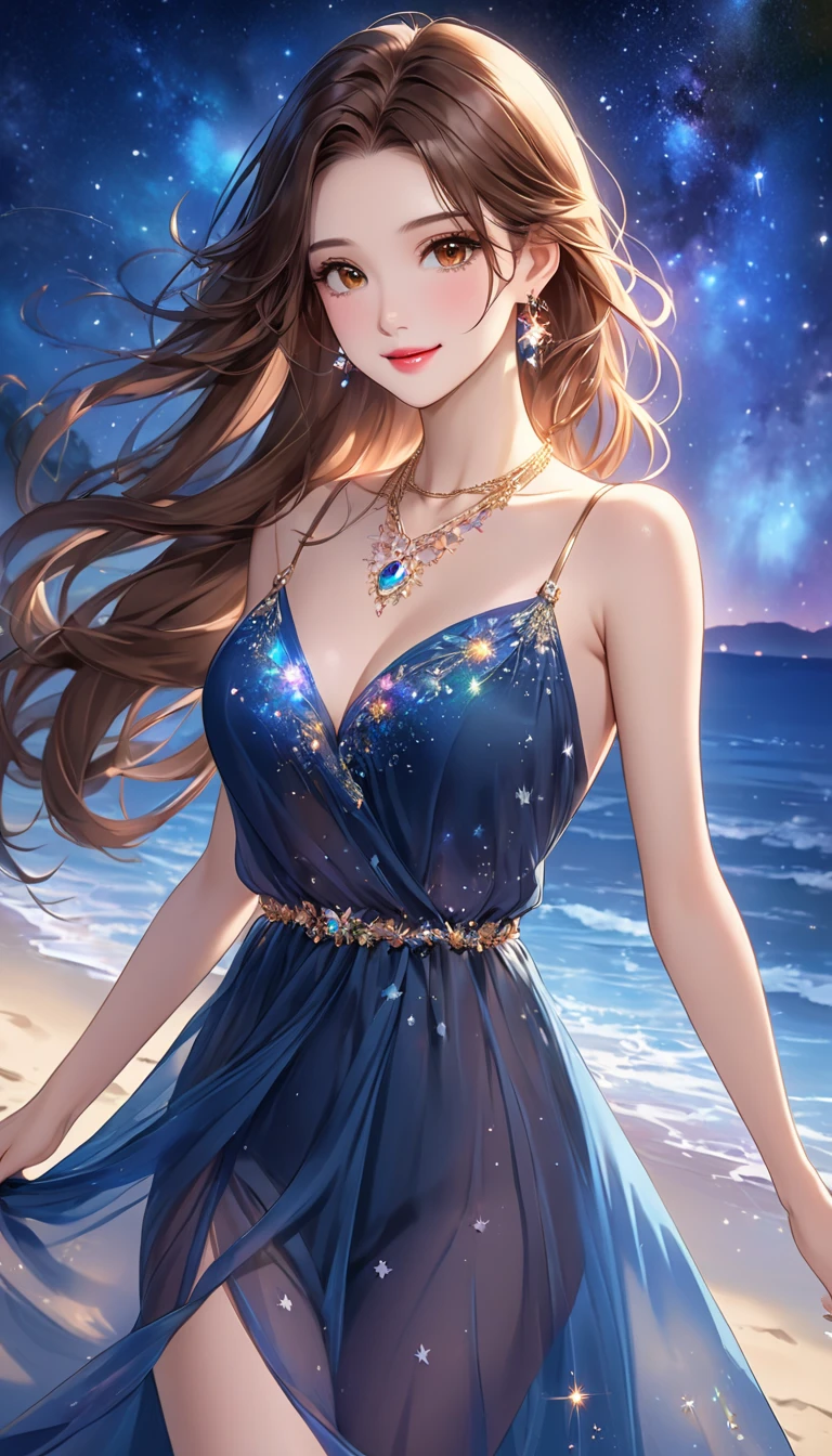 (masterpiece, top quality, best quality, official art, beautiful and aesthetic:1.2), (1 woman:1.3), ((upper body)),extremely detailed,(water splash and starry sky art:1.4),(colorful:1.1),highest detailed, (seductive pose), (abstract background:1.5), (seductive dress:1.4),((cleavage)), (shiny skin), (many colors:1.3),