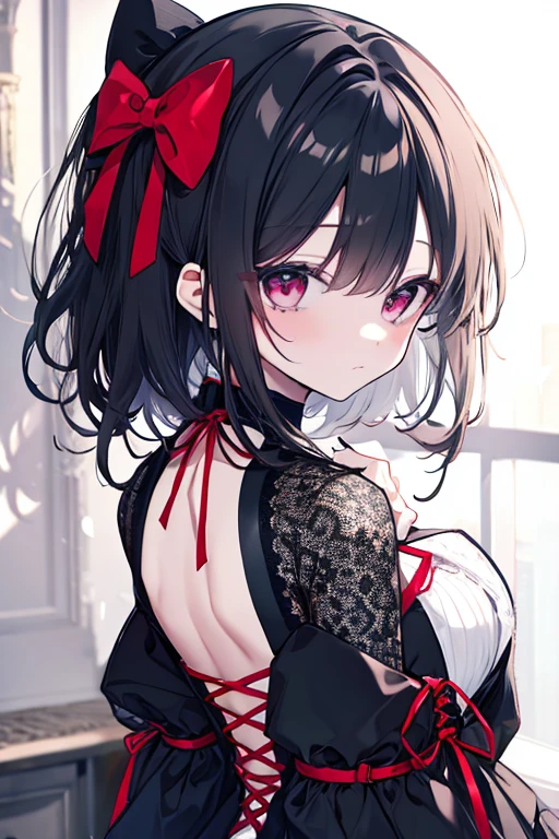 The background is a church, cute, Beauty, Tohsaka Rin, (masterpiece), highest quality, 1girl, uhd, retina, masterpiece, ccurate, anatomically correct, textured skin, super detail, high details, high quality, best quality, highres, 4K