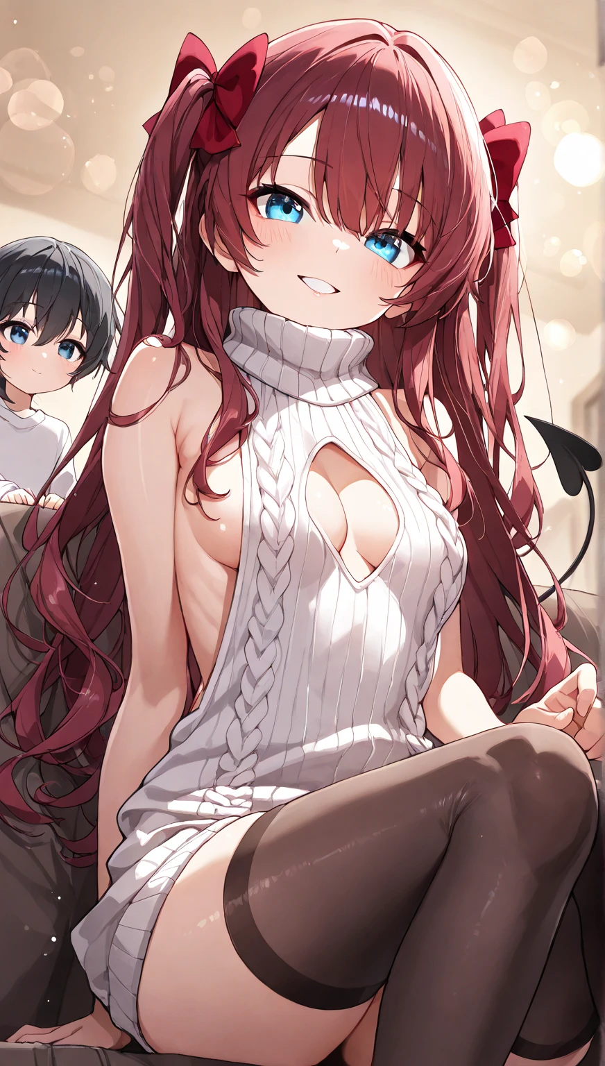((((1girl,tall stature)))and(((1shota boy,short stature)))),(height difference),((((hetero)))), 1girl,(tall stature:1.4),(curvy:1.4), extra long hair,twin tails,shiny hair,red hair, gray eyes, large breasts,pale skin,shiny skin, disgust,mocking,looking down,close mouth,
clench teeth, BREAK ((wearing black fitted t-shirt The t-shirt should have long sleeves and a mock neck,pantyhose)), (cum:1.4),cum in pussy,(cum on clothes:1.4), cum on breasts,cum on body,cum on facial, bukkake,cum in mouth,cum on hair,(excessive cum), BREAK (1shota boy:1.4),(short stature:1.4),(short penis:1.4),dark-skinned shota boy,interracial, sexual ecstasy,trembling,(He wears boxing shorts),Boxing Gloves, ((girl up side down, {{cunnilingus}}, lick vagina, male tongue, open legs, hold knees)), BREAK ((boxing ring)),(((masterpiece))),(((best quality))),((ultra-detailed)),(illustration),((an extremely delicate and beautiful)),(detailed background),