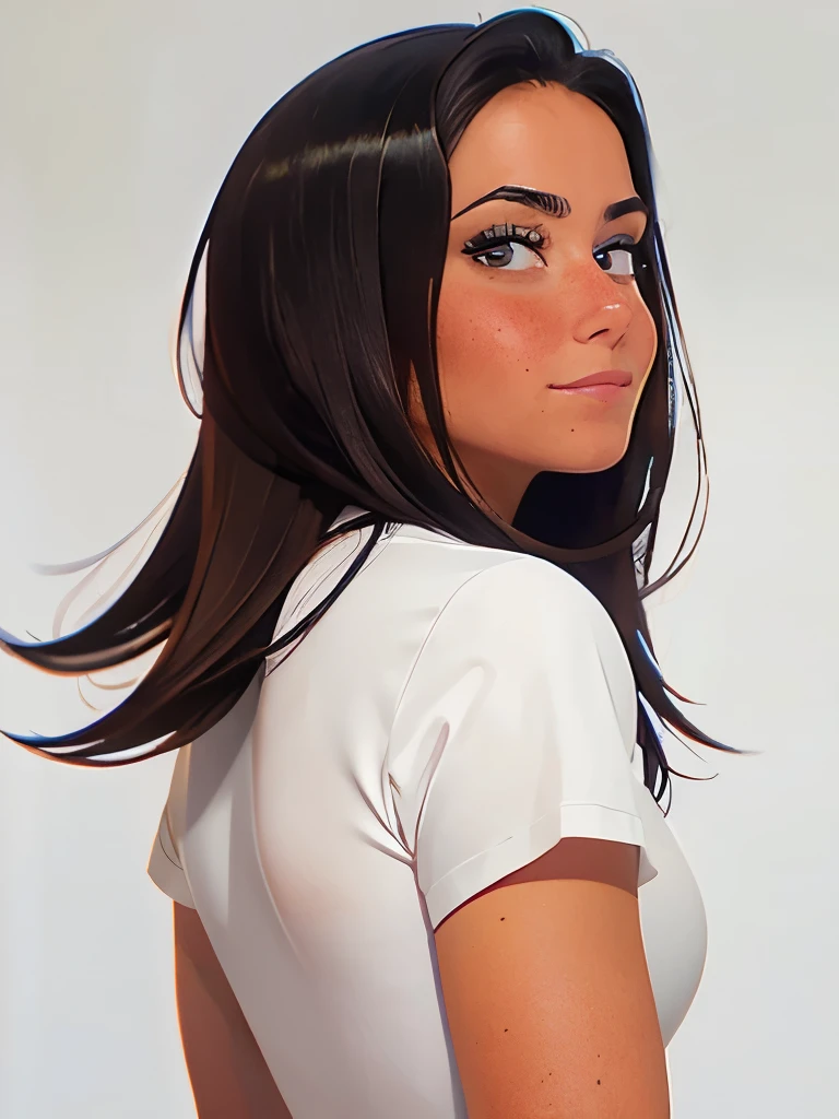anime,(face),(beautiful detailed eyes), black hair,sliver eyes, masterpiece,looking at viewer, best_quality,white background,masterpiece,white shirt, arms behind back,