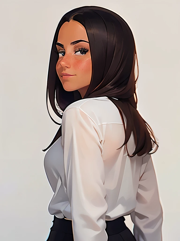 anime,(face),(beautiful detailed eyes), black hair,sliver eyes, masterpiece,looking at viewer, best_quality,white background,masterpiece,white shirt, arms behind back,