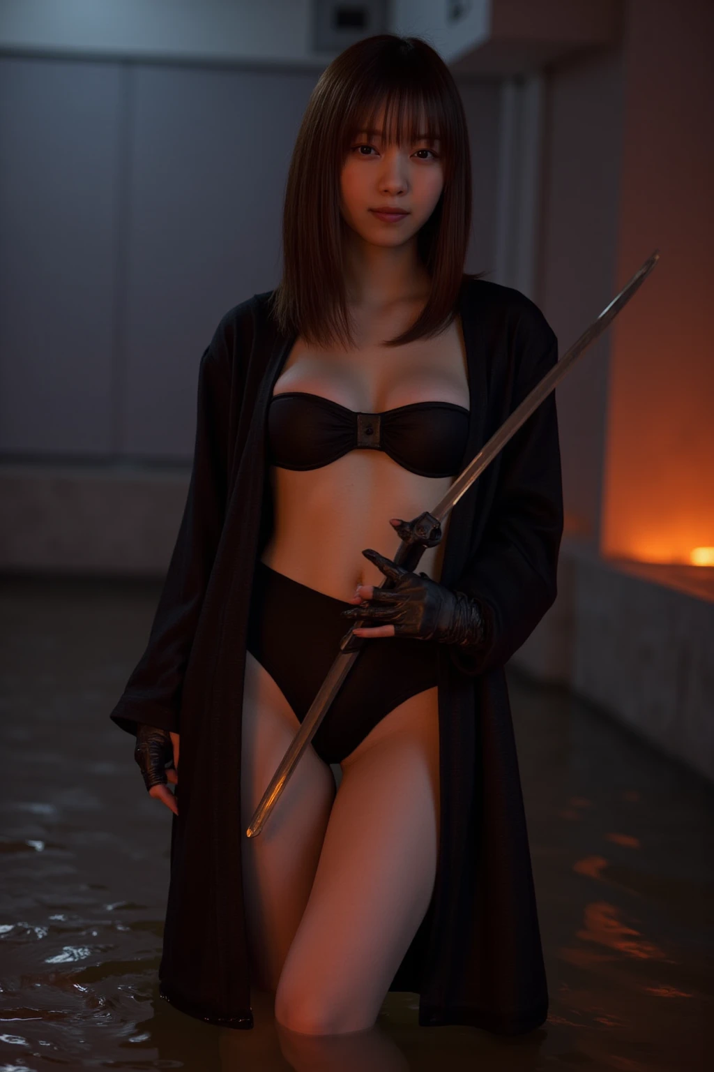 Full Body Shop, (Best Quality, Korean Girl, Smile, Sexy Body, Official Art),{Fashion Show},{Lookbook}, (Desirable, Desired Smile), Unity 8K Wallpapers, Very detailed, Beautiful and aesthetic, Professional lighting, (AF-S nikkor 58mm f/ shot 1.4G lens, top shadows),Evil smile,