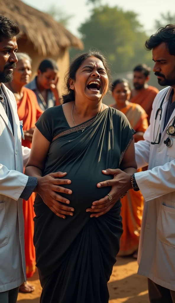 Pregnant woman chasing angry man