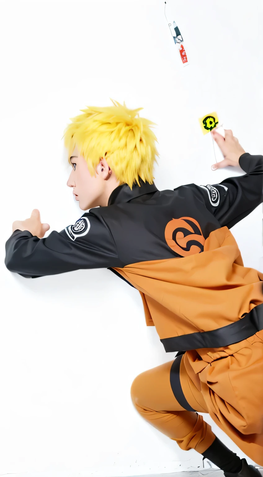 Uzumaki Naruto, a caracter from naruto shippuden anime, yellow hair, wit detailed hair like the real human, black orange clothes, detailed hair 2.0, detailed hand, detailed face, high resolution, ultra detailed, ultra realistic, masterpiece.