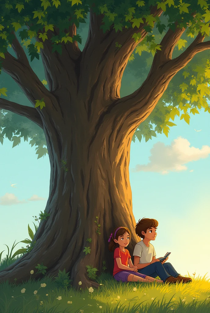 Children sitting on the tree