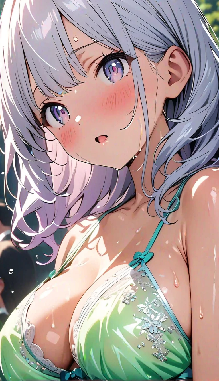 japanese young girl, nsfw, 1boy,1girl,nude, pussy ,night club, navel piercing, wet skin, nipple piercing, , big breasts, smile, bukkake, cum on body , cum on face, pussy line:1.2