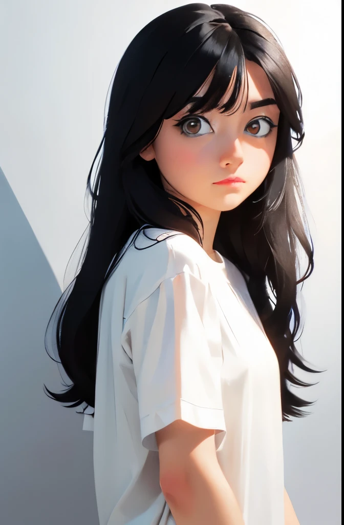 Anime girl with long black hair and blue eyes posing for a picture ...