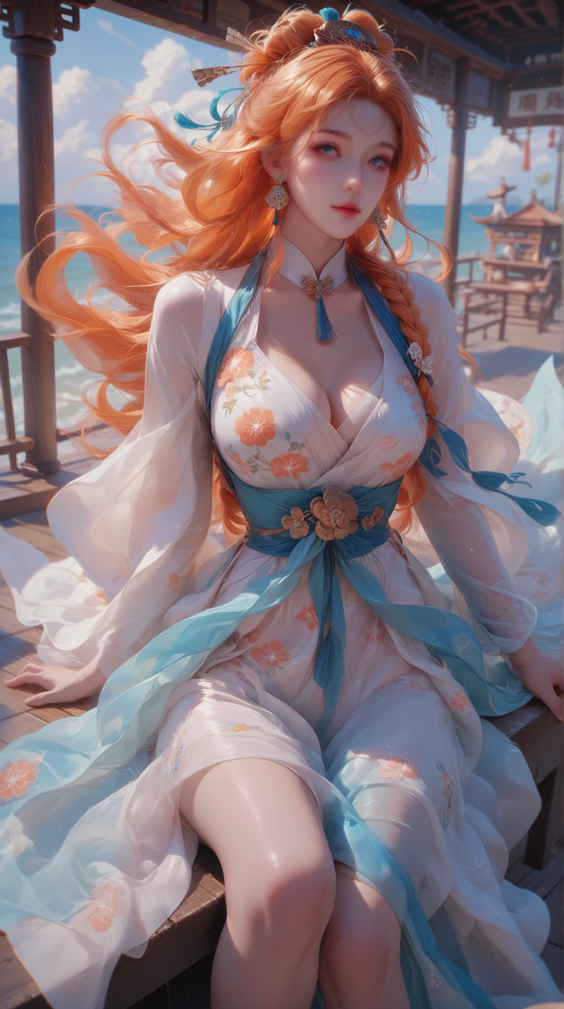 extremely detailed CG unity 8k wallpaper, best quality, ultra-detailed, masterpiece, realistic, photo realistic, (skirt lift), ((skirt lift by myself)), white panties , panties focus, blush, parted lips, looking at viewer , half body shot , wearing off-shoulder shirt, (Nami One Piece), orang long hair, blushing, smile,