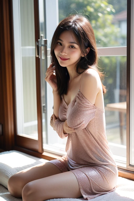 (Best quality, Ultra detailed, Golden ratio, Masterpiece:1.2), Theatrical lighting:0.7, Photo of a woman, dressed in a very elegant and pretty dress, Perfect rare face, (Highly detailed skin), randomly dyed hair, Hide your mouth with your hands、Ridicule, skin texture, Pale skin, shiny skin, (thin, large size:1.2), [:(Sharp focus on rare face, perfect eyes:1.2):0.2], photorealistic, film grain, Put one foot forward、from below looking up、look at camera、Emphasize the shoulders, Focus on face、Stockings、glasses、Smile with corners of mouth raised、disdainful expression, summer haze, muted colors, muted warm colors, Photo cinematic portrait of a woman dressed in a striped dress sitting by the window in the early morning, cinematic, (tilted:1.3) (on an old train) look cautious, standing under a spotlight, volumetric dust clouds, key light, backlight, soft natural lighting, photography Film grain ISO 400 30 mm lens RAW f1.8 aperture, highly detailed (analog photography:1), colors hdr