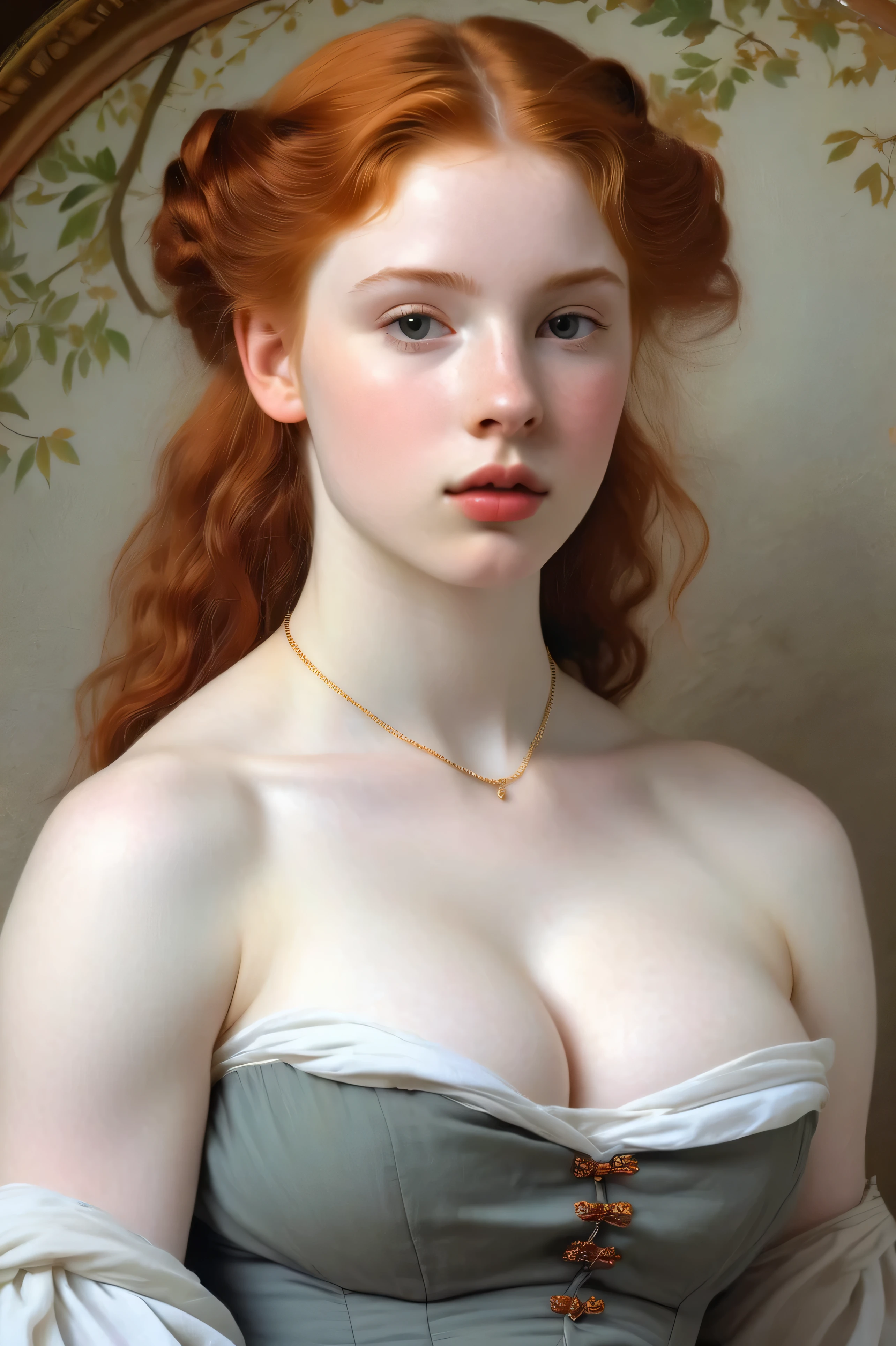 pale skin muscular redhead 18 year old girl huge breasts in the style of William-Adolphe Bouguereau