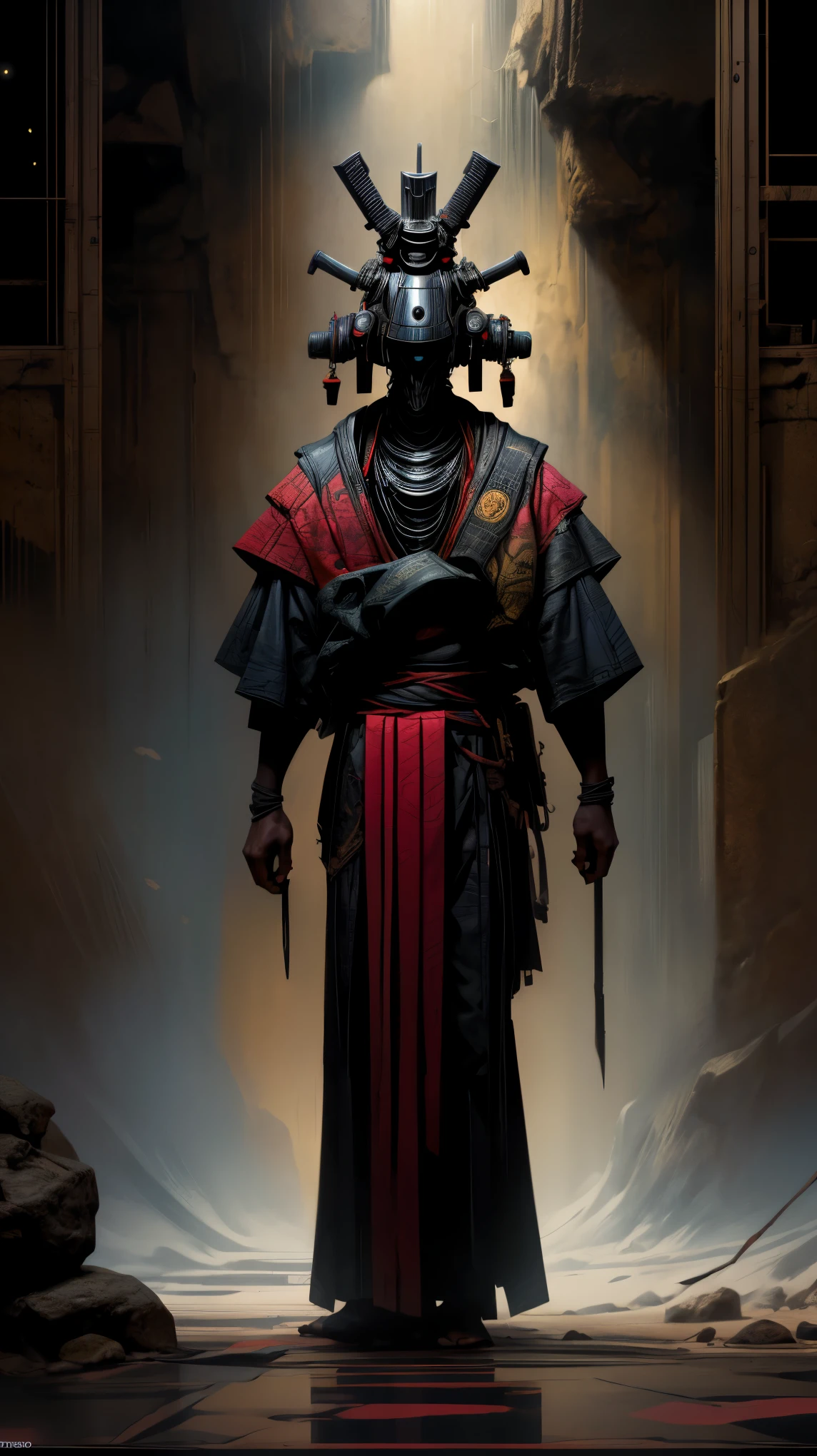 Samurai in Space , Chiaroscuro, cinematic lighting , dithering, projected shadow, bloom, light reflection, motion blur, U high definition, Retina, masterpiece, Precise, Anatomically Correct , Textured leather, tall details , high quality, awarded , the best quality, highres, 1080P, high definition, 16K