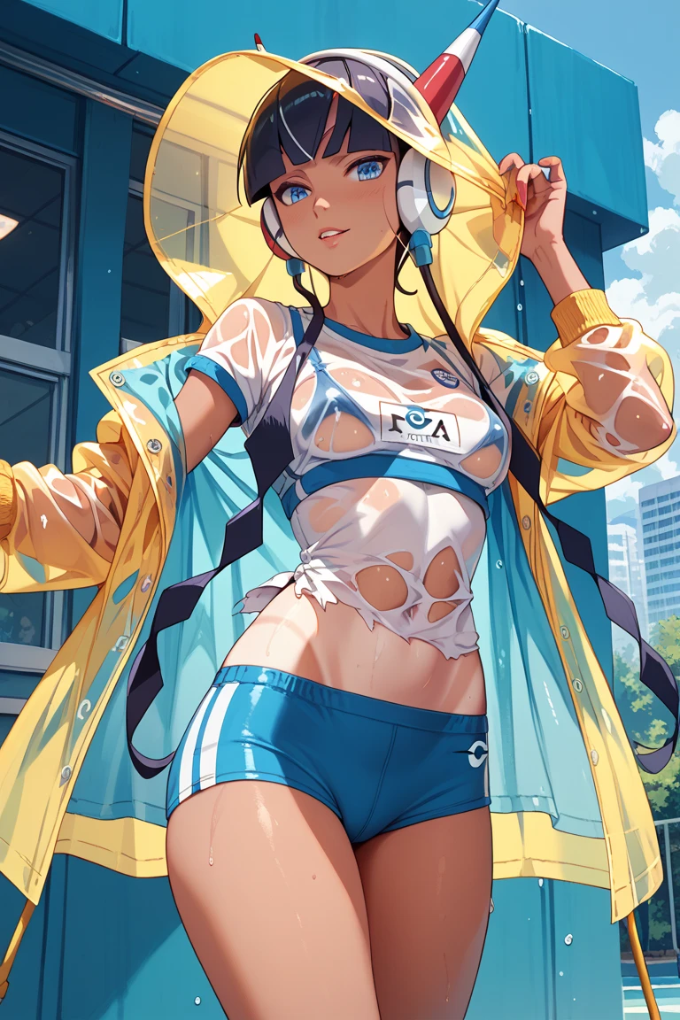 girl sporty,((attractive girl)),

(large breasts:1.4),saggy breasts,(((white hair:1.4,white ponytail hairstyle:1.5,very long hair:1.5))),((heterochromia:1.5, (orange_eye and pink_eye))),intricate eyes,beautiful detailed eyes,symmetrical eyes,((fat))(((lustrous skin:1.5,bright skin: 1.5,skin tanned,shiny skin,very shiny skin,shiny body,plastic glitter skin,exaggerated shiny skin,illuminated skin, wet legs))),(spider lower abdomen,narrow waist,wide hip,athletic body,inflated legs,detailed body,(detailed face)),

cute,slutty,seductive,erotic,(((nsfw))),

revealing clothing,show skin,with micro clothes,almost totally naked,with little clothing,(tiny thong),generous neckline,((tight sports bra, tight sports thong,((orange and black clothes)))),(((underboob))),((wet clothes,intricate outfit,intricate clothes)),

(dynamic pose:1.0),embarrassed,(centered,scale to fit dimensions,Rule of thirds),

cyberpunk city by the ocean at night, with bright neon signs and dark stormy clouds and puddles, scenery:1.25,

artistic photography,(photography taken by sldr),highres, sharp focus, (ultra detailed, extremely detailed), (photorealistic artwork:1.37),(extremely detailed CG unity 8k wallpaper),((synthwave background theme)),(((vibrant colors))),(intricate background),(masterpiece),(best quality),