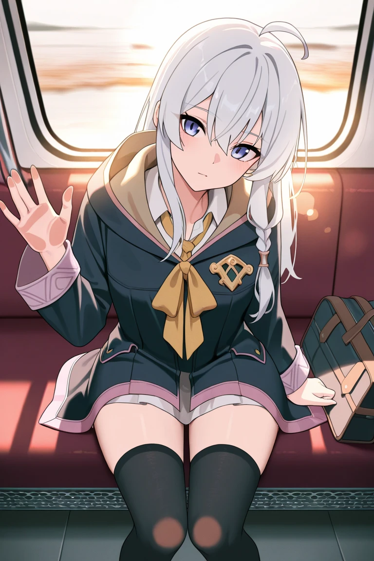 (8k, 最high quality)、Ultra-high resolution、adorable、最high quality, beautiful, Absurd beauty、masterpiece、Best image quality、good feeling、smile,Smile towards the camera、Delicate eyes、smile、Small face、female、1 person、masterpiece, Most detailed、、blazer、skirt、 high quality、Shiny Hair、Very fine and beautiful bright eyes、Speech bubble、♡、Medium chest、nose blush、Very detailed, clear and beautiful face, Awards, (Anatomically correct)、The whole body is visible、Focus on the face、Sitting on the floor、Stretch your legs