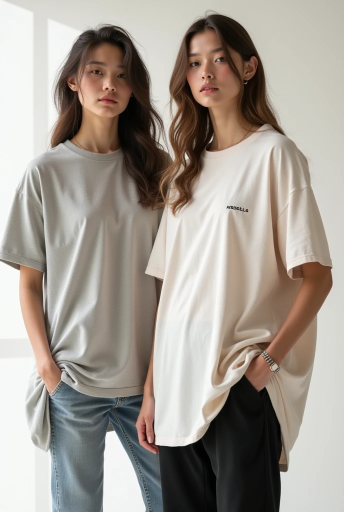 Photo in Raw, Fashion photo essay, two girls, brown hair, light eyes, city, on the street, urban, couple of two girls, lesbian couple, late afternoon, delicate, looking at each other, comfortable clothes, with contour light in the hair and soft light on the face, general plan, high quality, Sony A7III, 8k, lens 16 mm 2.4