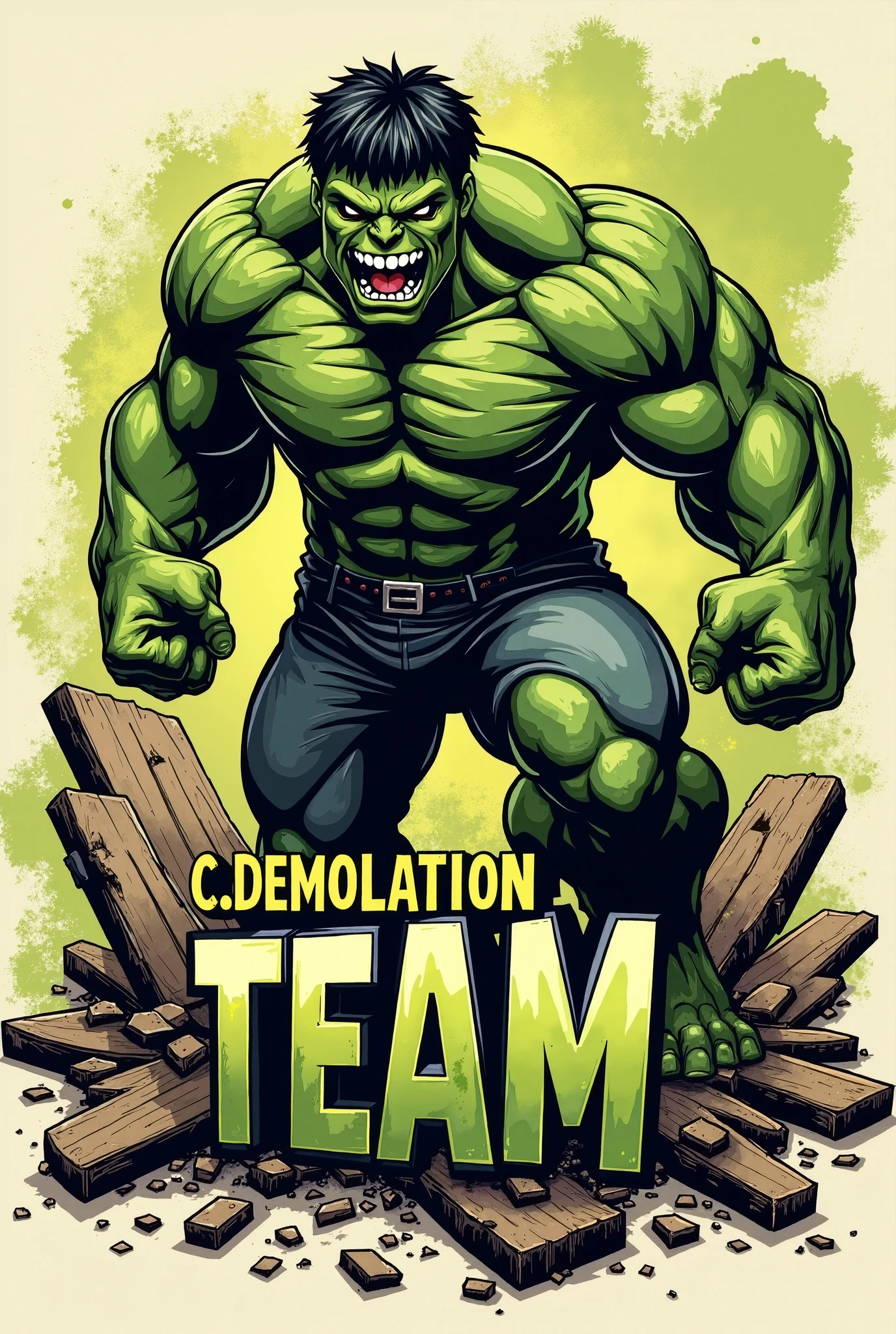 The green Hulk wearing an all black shirt with the words "J.Castro team"