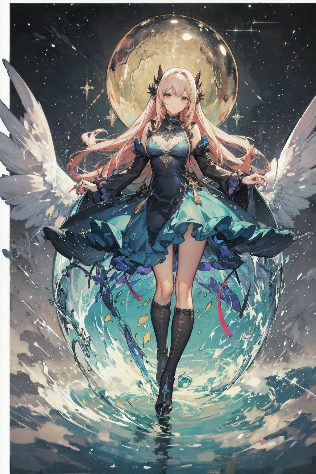 Obra maestra, La mejor calidad, Ultra detallado, illustration, 1girl, dark magician girl, solamente, fantasy, cielo nocturno, al aire libre, magica, Hechizos, luna, Estrellas, nubes, viento, cabello, cabo, tiene, Botas, palo de largo y dorado, resplandeciente, Misterioso, encantador, Caprichoso, frisky, aventurero, libertad, maravilla, fantasi, determination, habilidad, velocidad, movimiento, energy, realismo, Naturalista, Figurativo, representacional, belleza, Fantasy culture, Mythology, Cuentos de hadas, Folclore, Leyendas, Brujas, Asistentes, magical creatures, fantasy worlds, compositing, escama, primer plano, middle ground, fondo, perspectiva, luz, Color, textura, detalle, belleza, maravilla.
Dark magician girl --auto --s2