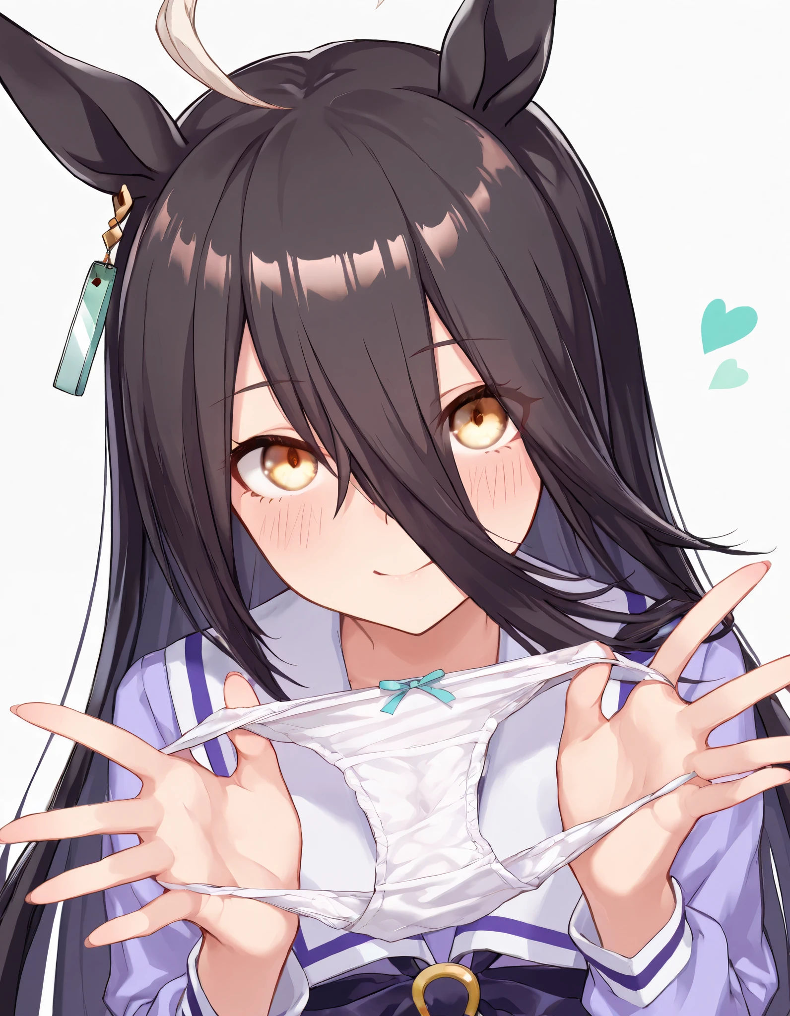 {{{ Masterpiece}}}, {{{ top quality }}}, {{ More details}}, { illustration}, {{ very delicate and beautiful }}, detailed skin, fine eye {{{Uma Musume}}},{{{Manhattan Cafe:1.7}}},{{{Uma Musume}}} ,ens flare, stylish poseリゾートビーチ,{ holding panties with both hands }、{Hold },{Cat's Cradle with Panties}