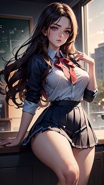 sfw, camellia, flower, red_flower, red_rose, rose, katana, 1girl, pink_rose, pink_flower, spider_lily, shoes, long_hair, school_uniform, serafuku, sheath, skirt, solo, sheathed, vase, looking_at_viewer, sitting, orange_flower, pleated_skirt, rose_petals, black_shirt, black_legwear, black_skirt, hibiscus, very_long_hair, parted_lips, loafers, sailor_collar, black_hair, neckerchief, wearing bra,((skinny waist)), young asian girl, ((big breasted)),