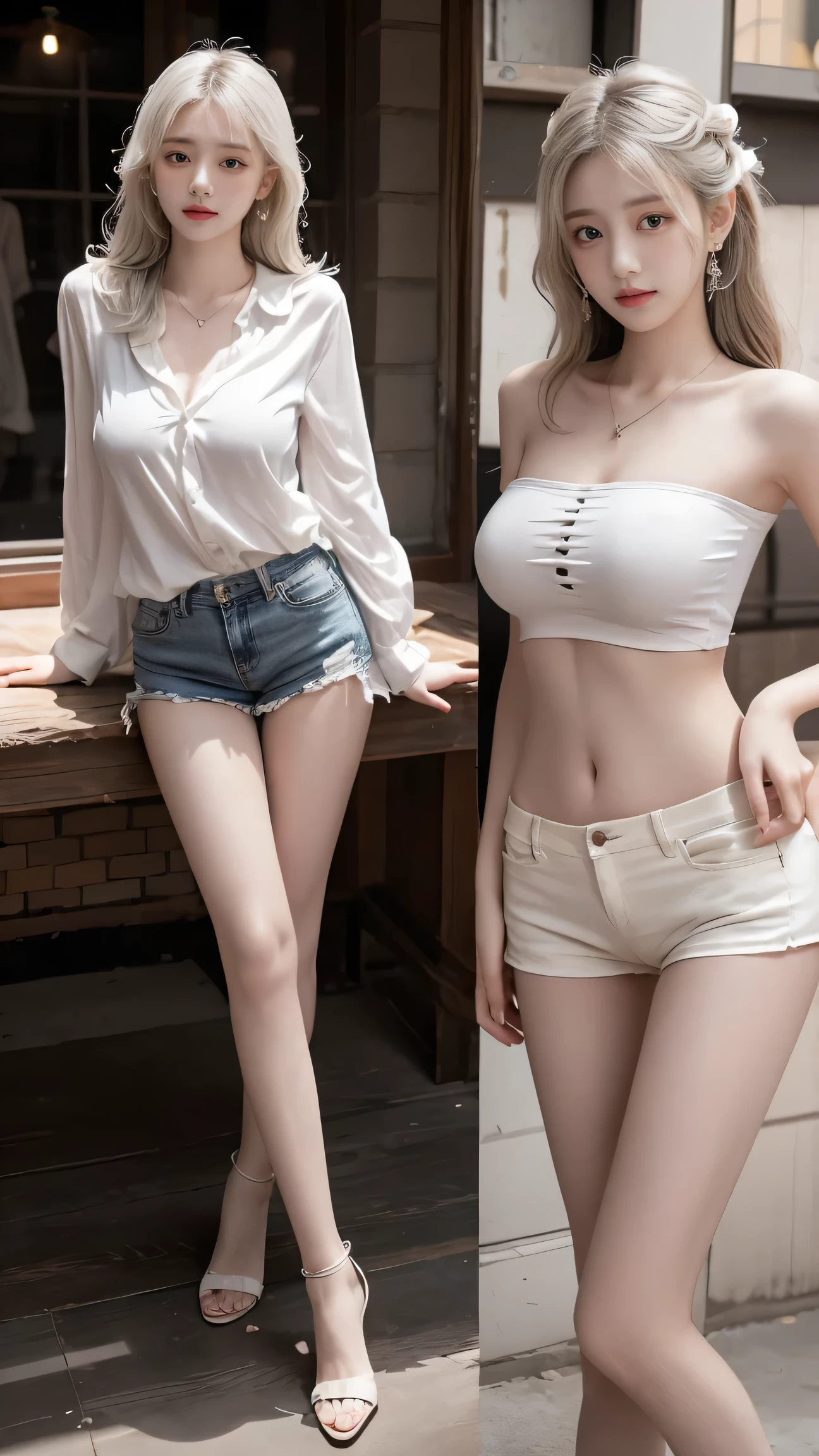 Top quality, masterpiece, slender model figure, beautiful breasts, good ass, beautiful legs, beautiful girl, night tavern Belarusian model, beautiful woman, 17 years old, blonde, open shirt, miniskirt, (sexy: 1.2).