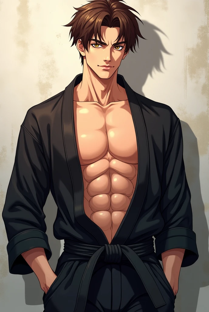 anime sexy man in a black silk robe