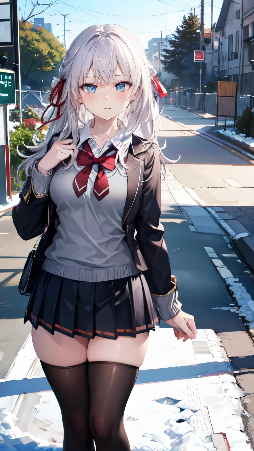 (((panty shot)))、mini skirt blazer、Beautiful Girl Magician、silver hair upstyle、((whole body))、(((photo taken from below)))、school gate
