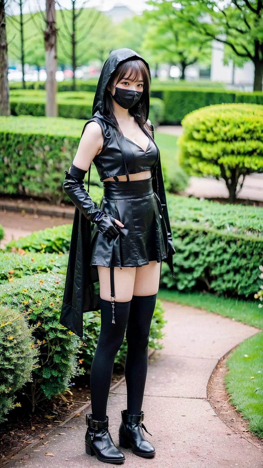 A beautiful black-haired woman transformed into Venom stands on top of a tower.