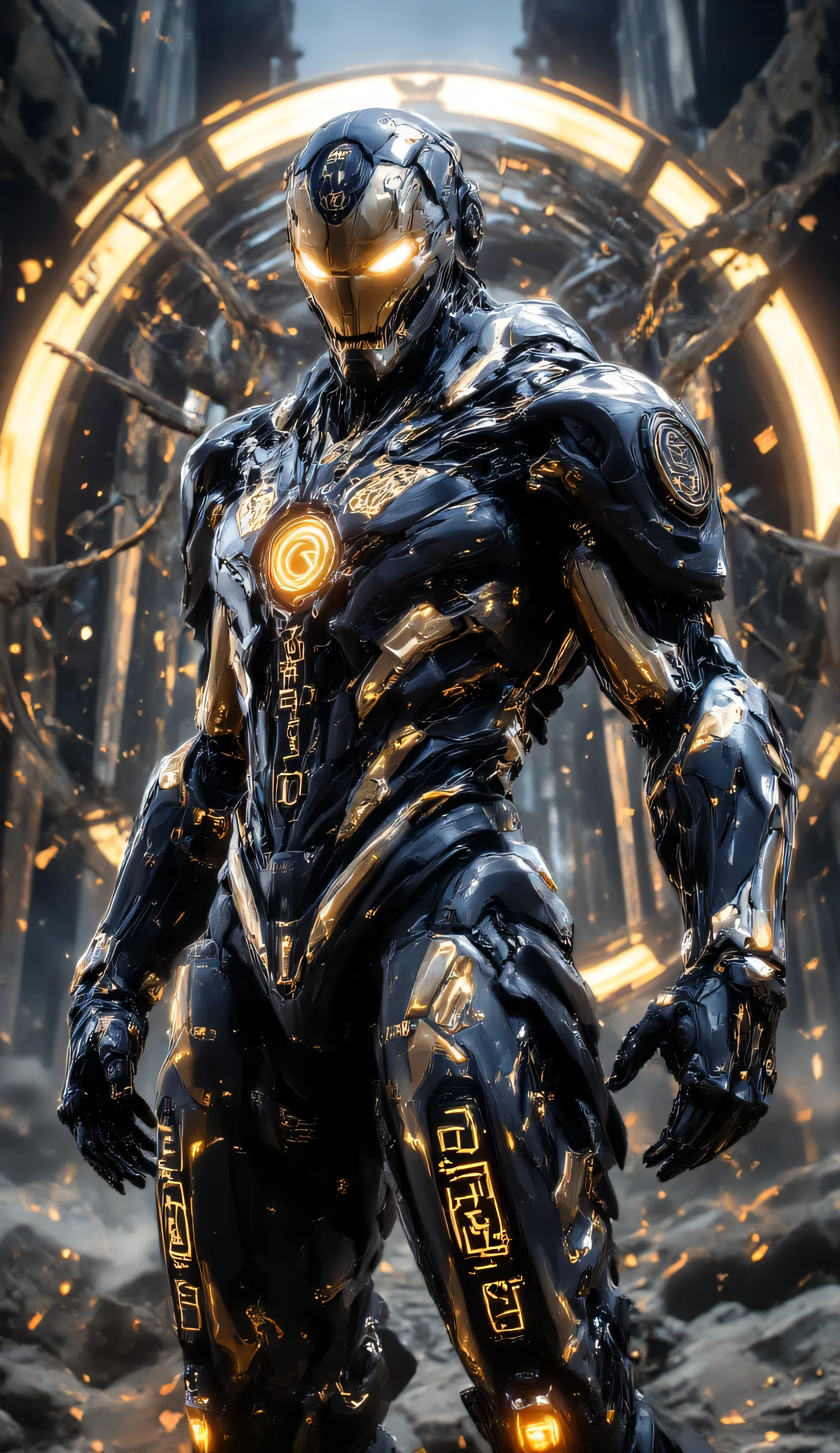 "A highly detailed and hyper-realistic depiction of Iron Man reimagined as the embodiment of Greece, standing in a powerful and heroic stance. The suit is a seamless fusion of futuristic metallic armor and Greek cultural identity, representing strength, wisdom, and resilience. Instead of traditional colors, the armor features a mythical bronze and obsidian black design, with gold energy veins running through the plating, reminiscent of ancient Greek weaponry and statues. The chest reactor glows with an intense golden Meander (Greek Key) symbol, radiating divine energy and the eternal wisdom of Greek civilization.
The faceplate is engraved with ancient Greek mythological patterns and Olympian inscriptions, blending modern aesthetics with classical Hellenic artistry. The eyes emit a piercing golden-white glow, exuding intelligence, philosophy, and warrior spirit. The suit is fully mechanical, with no additional fabric or clothing, emphasizing raw futuristic power and ancient grandeur.
The arms and shoulders incorporate elements inspired by Spartan and hoplite armor, with engravings of Zeus’s lightning bolts and Athenian owls, representing power and wisdom. The gauntlets shimmer with golden energy conduits, capable of unleashing high-tech divine force. The legs have an aerodynamic yet battle-ready design, featuring marble-like textures and Greek column-inspired structuring, symbolizing the foundation of Western civilization. The boots emit a faint molten glow, symbolizing the fire of Hephaestus, the Greek god of blacksmithing and technology.
The background showcases a breathtaking futuristic Athens skyline, with a high-tech, neon-lit Parthenon, seamlessly blending ancient architecture with advanced technology. Sparks and energy effects crackle in the air, adding to the dramatic atmosphere. The full-body composition captures the character standing proudly, exuding the indomitable spirit of the ancient Greek warriors merged with the brilliance of futuristic innovation