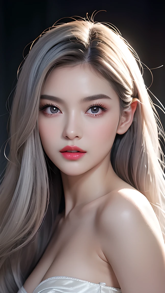 Best Works,Super High quality work ,4K:2.0, Ultra High Definition ,8K HD CG production, High Quality Graphics ,3D HD CG photos,Ultra-high resolution, Super delicate :1.1,Technical Details:1.1,室内灯 lighting effects 果:1.1,Natural Dimming, lighting effects , Dark velvet curtains ,Fashion Clothing Photos,Exquisite and sexy woman,A mature and sexy woman, Sister Wang Family Temperament , Characteristics of European and American women ,Mixed race beauty,Temperament goddess,Silver Hair,She has long white and Silver Hair,Cleansing hair, Carefully Crafted Hair (High-quality hair details:1.1) beautiful and delicate eyebrows and eyelashes , big eyes,, light red eyes ,Sexy red lips, Perfect Lip Shape ,Clear skin texture,Hydrated skin( Advanced facial details:1.1)The face of a perfect goddess, Perfect Fit,Top supermodel, devil figure,Hip lift,man'Very thin waist,Long Legs,( Advanced Skin Details :1.1),smooth,Wear an evening gown,Bright red dress, ((闪光 dress:1.5))Sequined blood red evening dress, dress, black stockings ,Scarves,蕾丝 dress( High Quality Lace Details :1.1)Bright red,Very bright blood red, HEELS,livestock,Wearing Jewelry,Earrings and Nipple Rings, necklace, Bracelet,Have dinner, full body photo,Costume Art Photos, High quality work