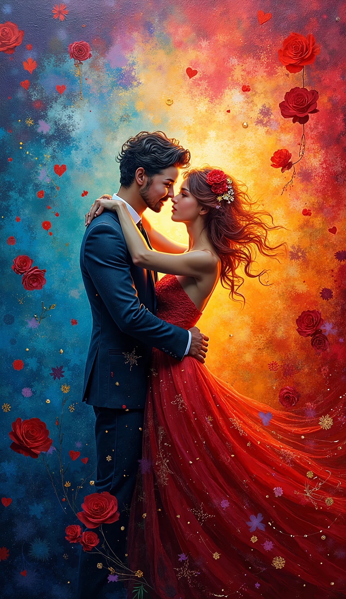 An abstract painting of a couple 