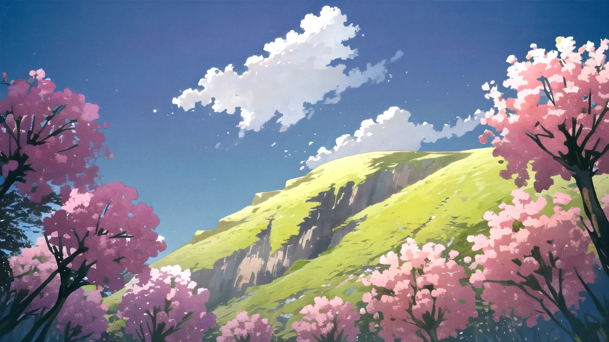 masterpiece, best quality, potg style, scenery, flowers, grasslands, from below,  