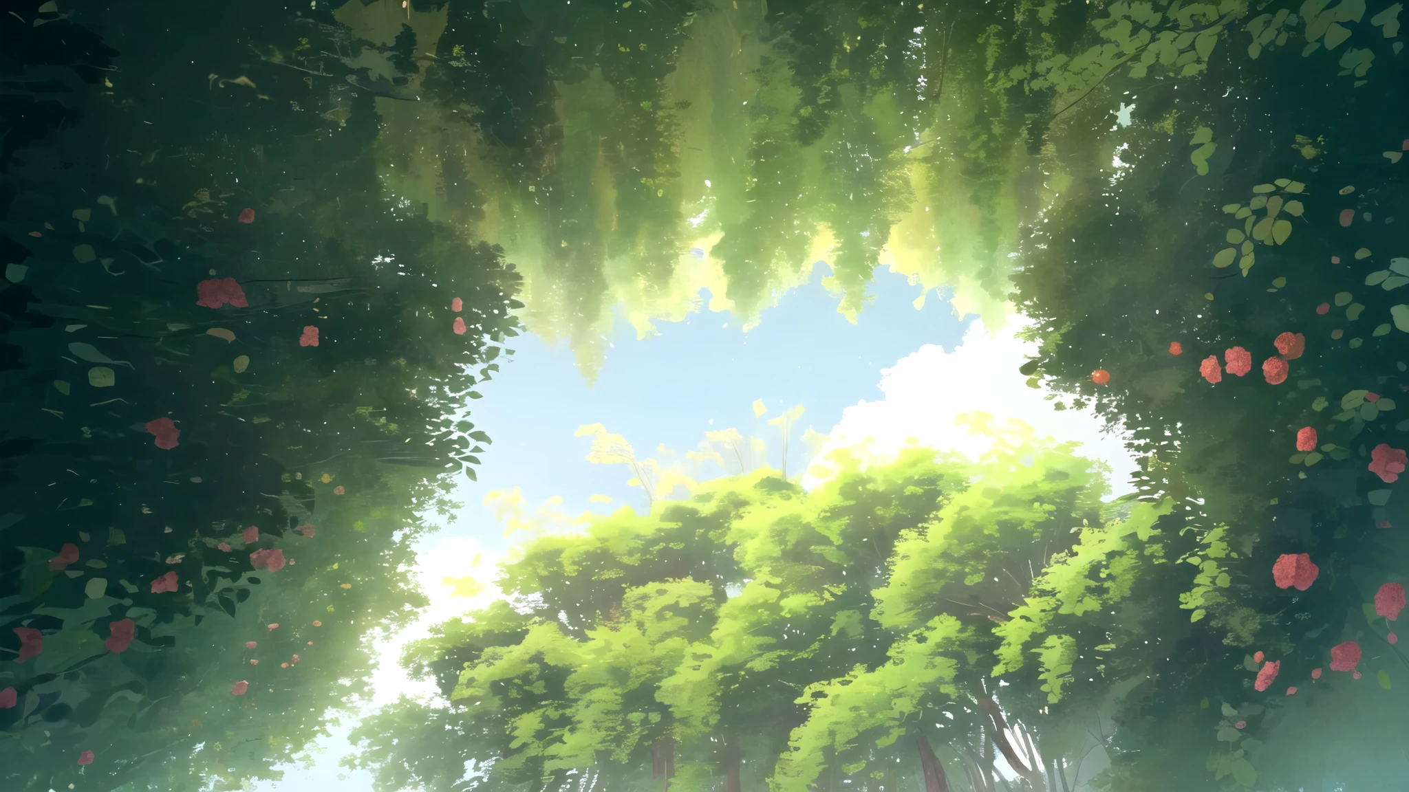 masterpiece, best quality, potg style, scenery, flowers, grasslands, from below,