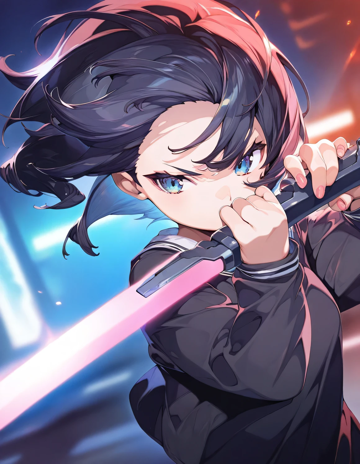 Anime girl with a sword in her hand - SeaArt AI