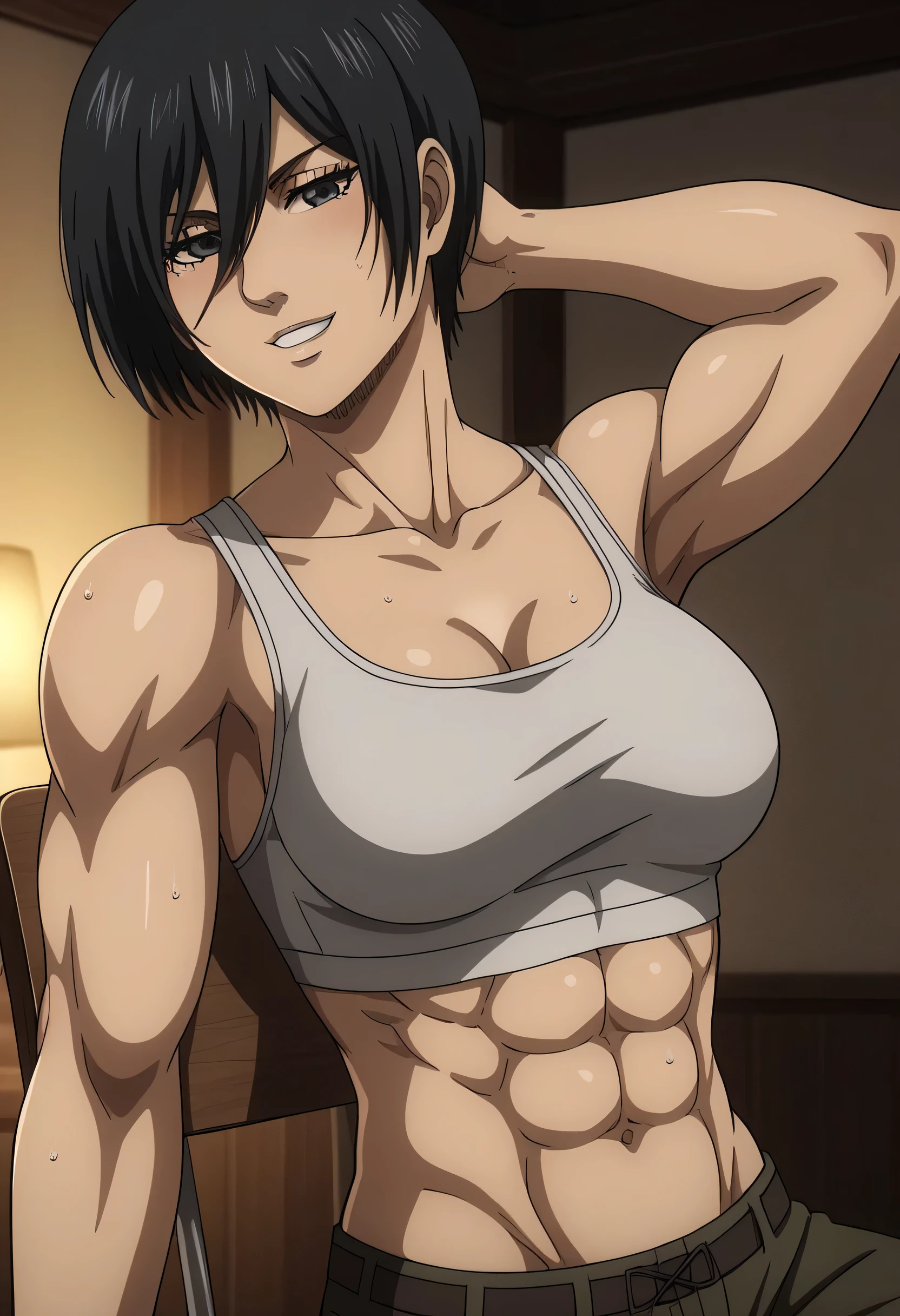 Main: Alice Nonoyama, mature female, 40 yo, short hair, lipstick, makeup, black eyeshadow, smokey eyes, blue eyes, jewelry, Optional: detailed hair, ultra detailed face, blue eyes, perfect eyes, perfect face, super Large Breasts, cleavage, curvy, big ass tricky glance, smirking (masterpiece), best quality, muscular woman, woman with well marked muscles, toned muscles, hyper muscular, massive muscles, massive shoulders, massive biceps, muscles bulging, gigantic muscles, extreme muscular, muscles, big muscles, muscle mommy, muscular female, Bulky, Bodybuilder, HyperMuscle, massive breasts, well defined abs, big tits, massive tits, fake tits, huge , massive , big , erect nipples, nude, naked, massive muscles, massive shoulders, massive biceps, muscles bulging, gigantic muscles, extreme muscular, breasts revealed, nipples revealed, nude, naked, no clothes on, latex boots, laying on back, legs spread wide open, pussy spread open, vagina spread open, cum filled pussy, cum dripping out of pussy, thick cum coming out of vagina