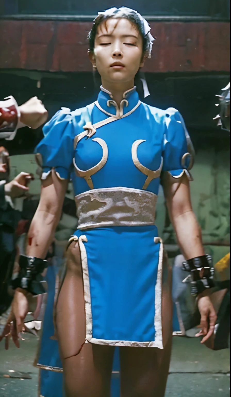 closed eyes, Killed by a strong enemy , Defeated by a formidable opponent, torn costume , I'm defeated in a battle with a strong enemy , blood from my mouth , Hi-Res, please close your eyes, expression of pain, injury, damage to skin , was humiliated , eye closed , limp and helpless , Weaknesses, Masterpiece